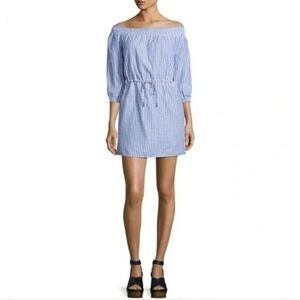Rag & Bone XS Blue White Striped Off the Shoulder Dress Pockets Nautical Coastal